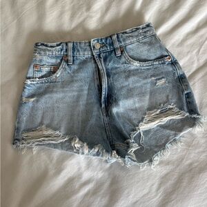 Zara Light Blue Distressed Jean Shorts